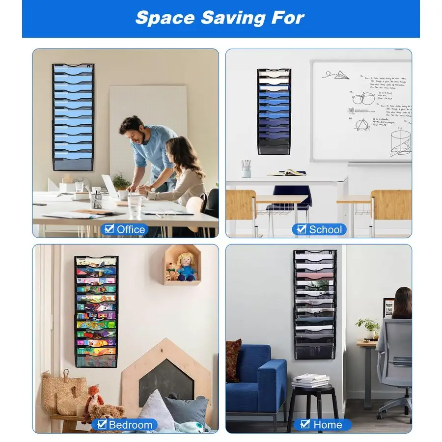 File Holder, 12 Pockets Hanging File Folder, Paper Organizer Storage, Document Rack, Mail Holder, Magazine Rack, Wall Organizer
