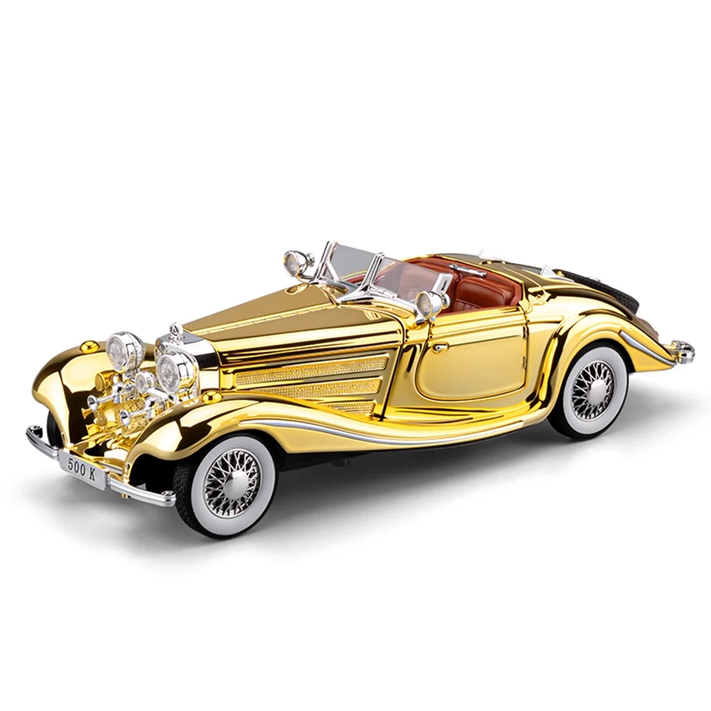 1:24 500K 300SL Vintage Auto Legierung Diecast Modell Spielzeug Auto Vorderrad Lenkung Sound Licht Zurückziehen Ornamente Kind weihnachten Geschenk