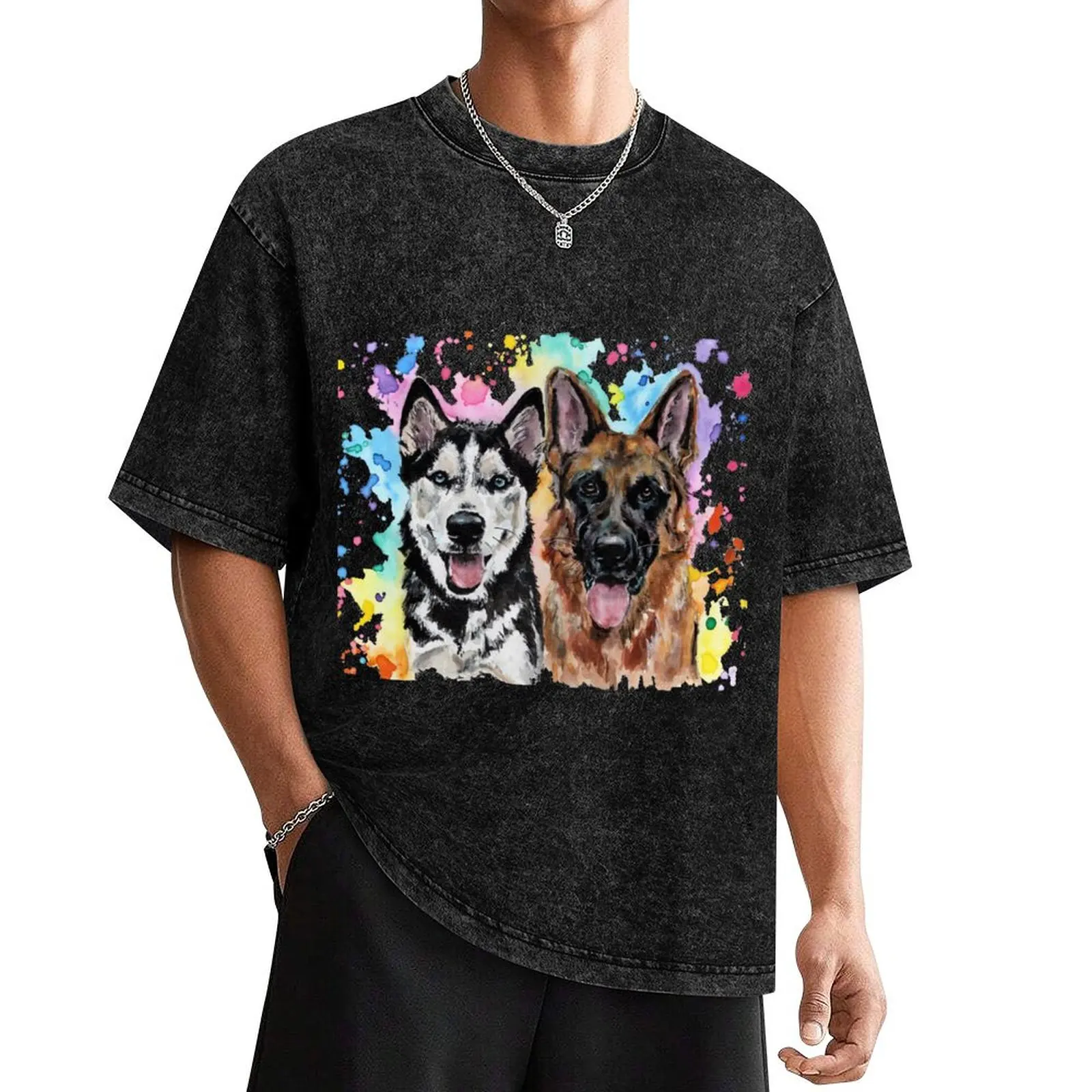 

Watercolour Husky and German Shepherd T-Shirt aesthetic clothes shirts graphic tees quick drying mens shirts graphic tee