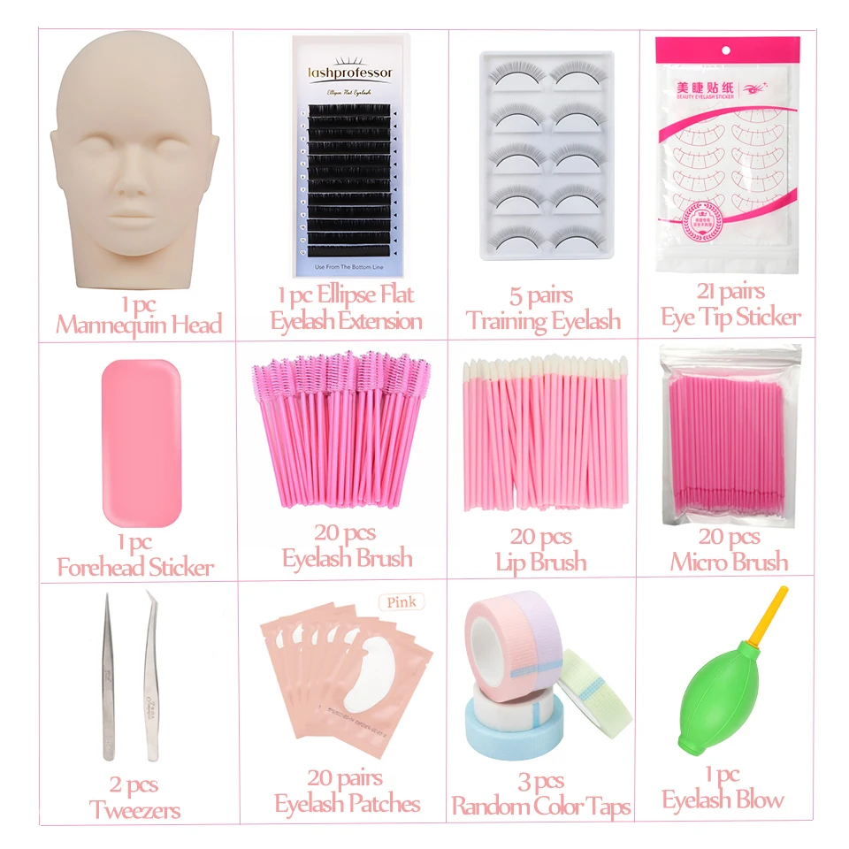 Wimpernverlängerungs-Trainingsset für Anfänger, Übungsmodell, Kopf, Schaufensterpuppe, Augenpads, Pinzette, Bürsten, Make-up-Set, Übungswimpern – Detail 9