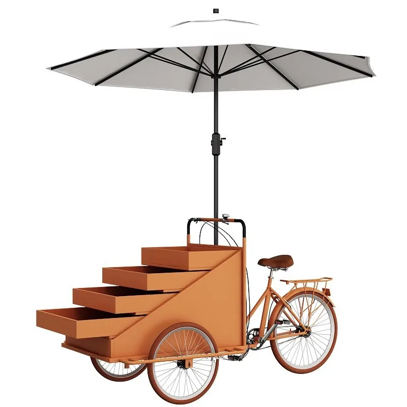 

Креативный мобильный прилавок-трицикл в виде перевернутого осла для продажи закусок, фруктов, напитков, кофе на рынке.