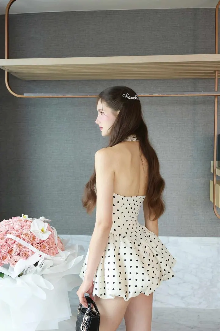 Vestidos de fiesta de lunares bonitos con cuello Halter, vestidos de burbujas con hombros descubiertos, vestido de fiesta para mujer, vestido Sexy sin espalda hecho a medida