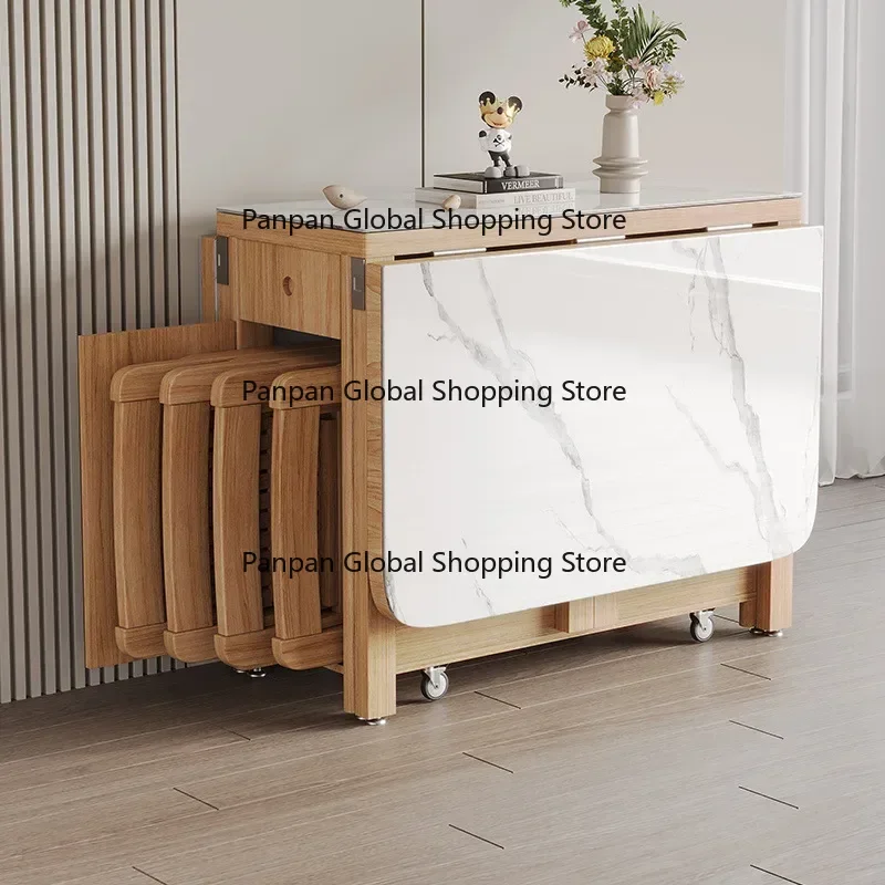 

wood household small apartment retractable folding rectangular modern simple table and chair combination