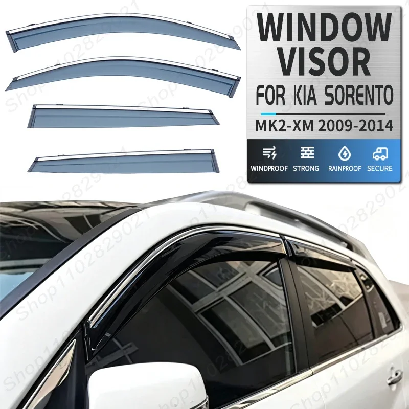 4Pcs Window Visor For Kia Sorento MK2-XM 2009-2014 Weathershield Sun Rain Deflector Guard Car Window Deflector 2010 2011 2012