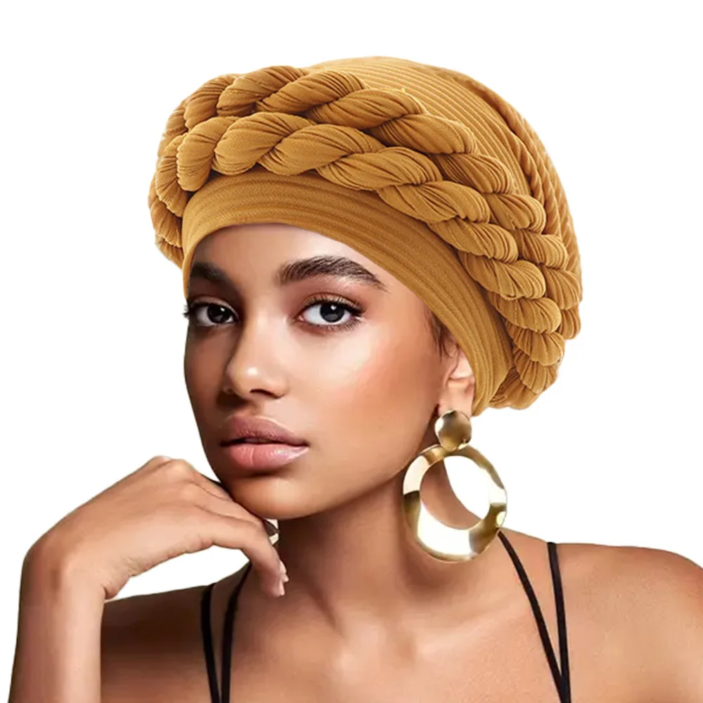 

Новый тюрбан с двойными косами, женский мусульманский хиджаб, исламская повязка на голову, шляпа, африканский авто гель, головные уборы, платок, Turbante Mujer