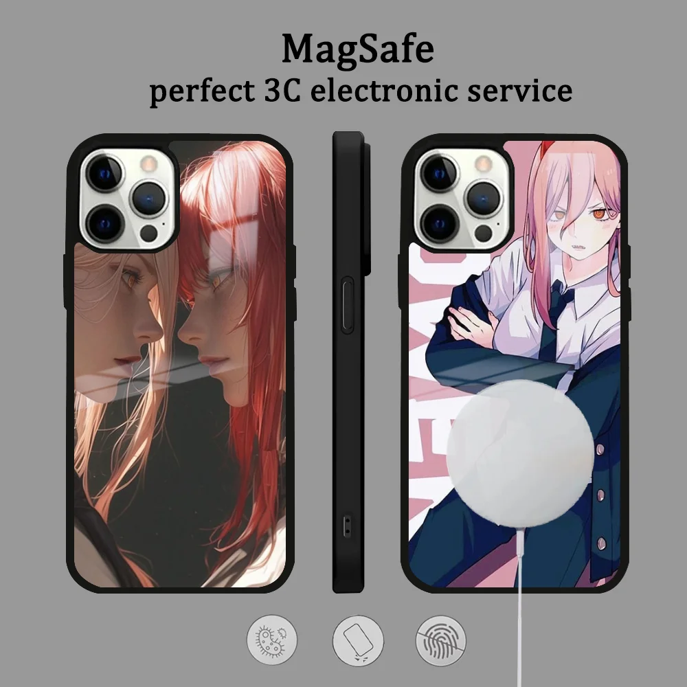 

C-Chainsaws M-Mans Anime Makimas Phone Case For IPhone 16 15 14 13 12 11 Pro Max Plus Mini Magsafe Mirror Wireless Magnetic Cove