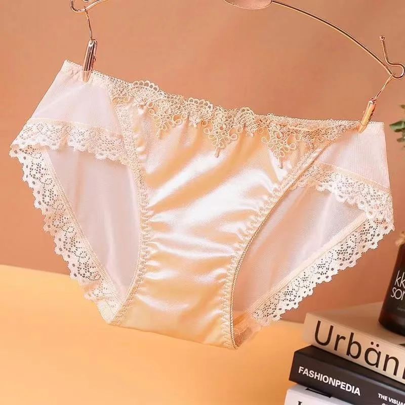 4pcs Underwear Women's Mesh Lace Transparent Briefs Large Size Medium Waist Lady Triangle Pants Cotton Crotch Summer Panties