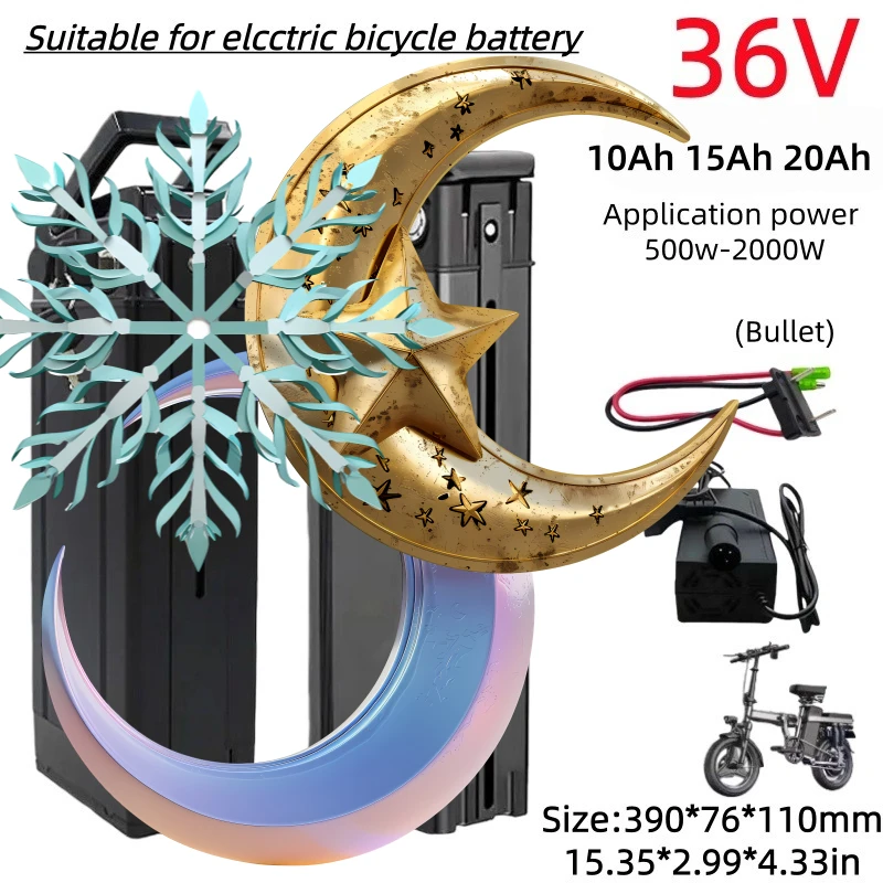 36V Silver Fish Lithium‑Ion Ebike Battery 20Ah 21700 Cells Rechargeable Battery Pack for Folding Electric Bicycle Replacement