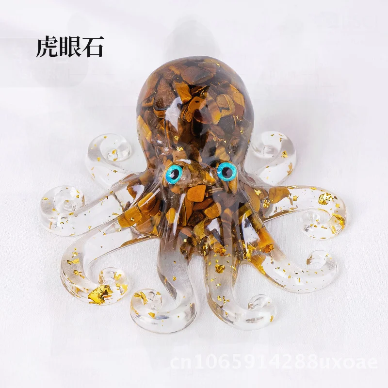 Natural Crystal Octopus Resin Craft Unique Gum Dropping Ornaments for Home Office Desktop Modern Minimalist Style Squid Decor