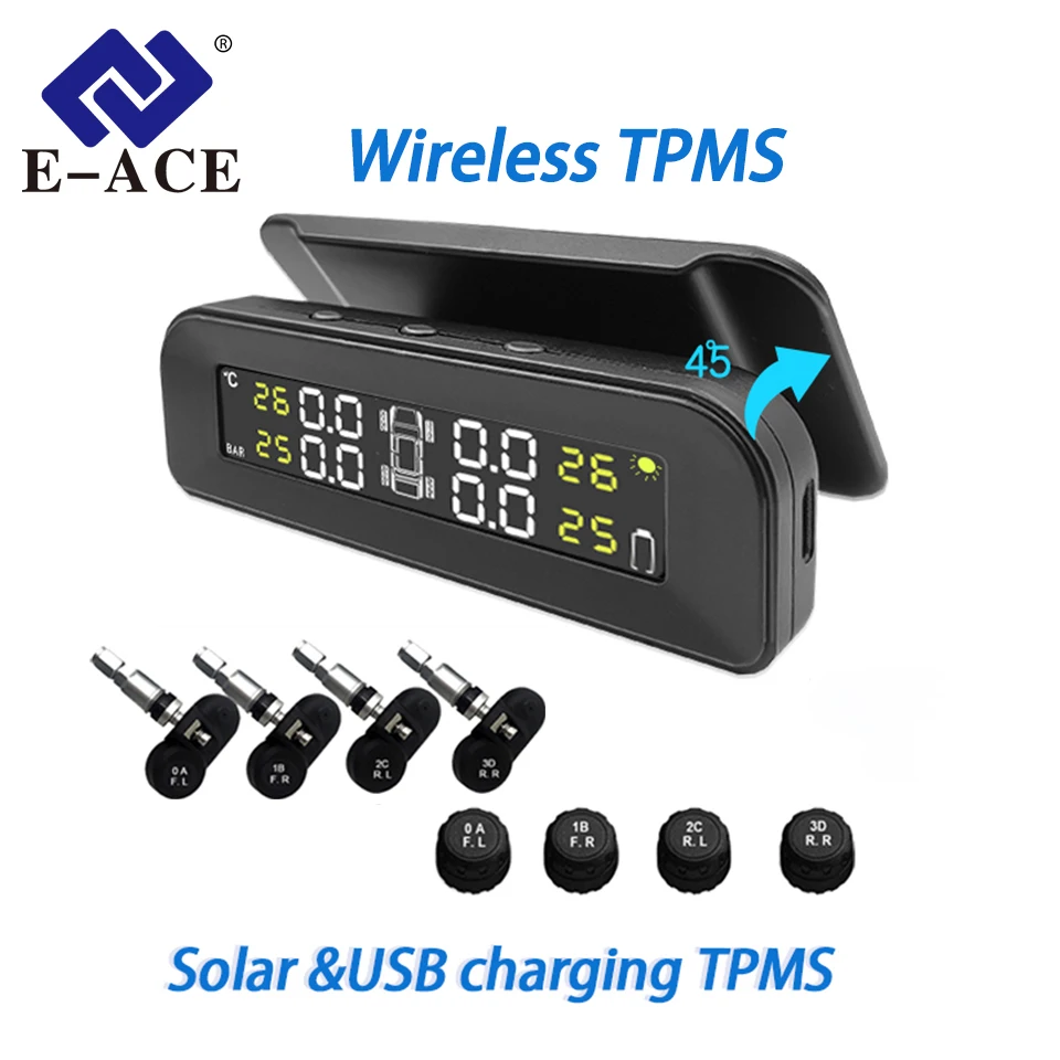 Intelligent Wireless TPMS4 Sensor Buzzer Prompt Waterproof Solar USB Rechargeable Tire Pressure Monitoring System Alarm