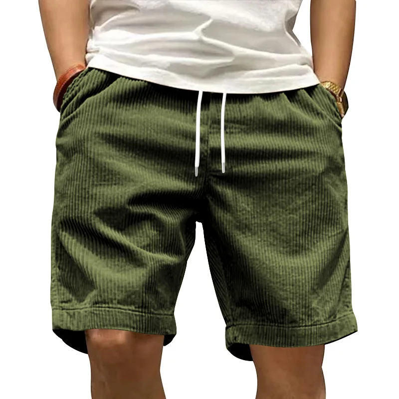 2025 New Summer Fashion Classic Comfortable Breathable Lightweight Corduroy Casual Shorts for Men's Pentagram Shorts