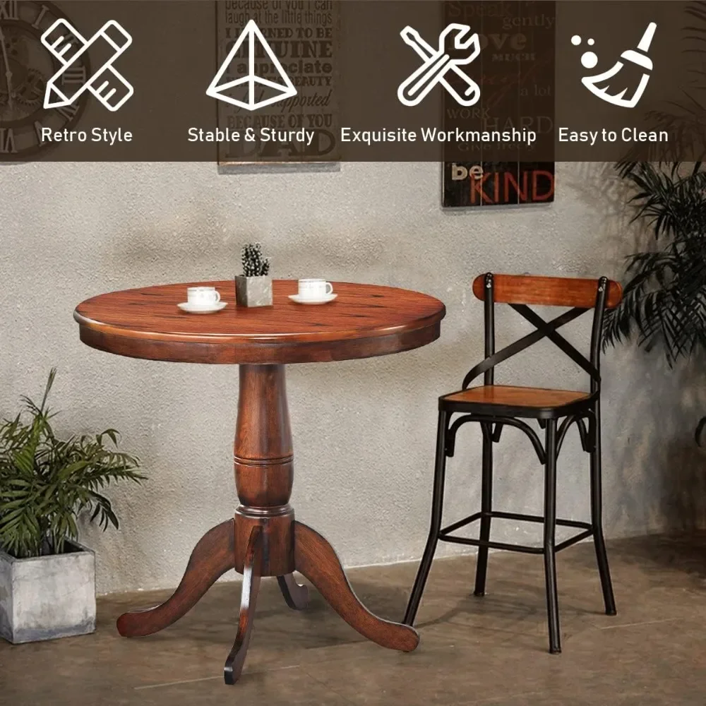 32 Inch Round Dining Table  with Solid Wood Pedestal , Bistro Dining Table for Bar, Kitchen, Restaurant,Dining Room,Walnut