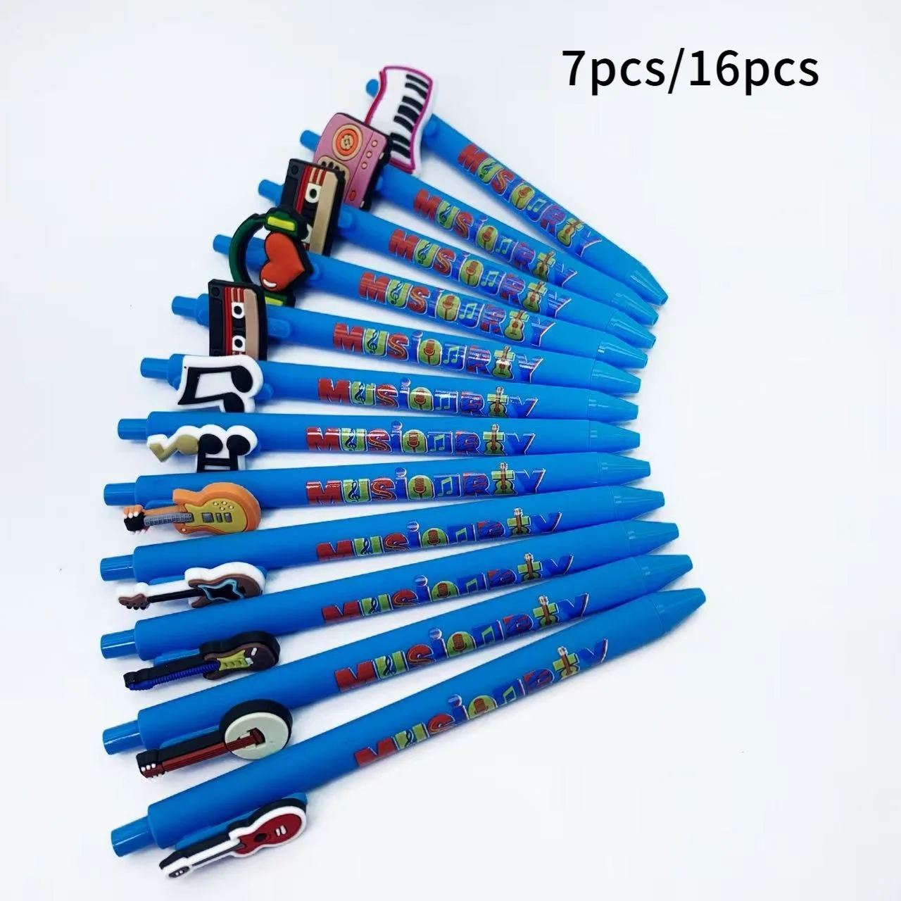 

7pcs/16pcs Blue Guitar-shaped Signing Pens, Creative Music Note Stationery Ballpoint Pens