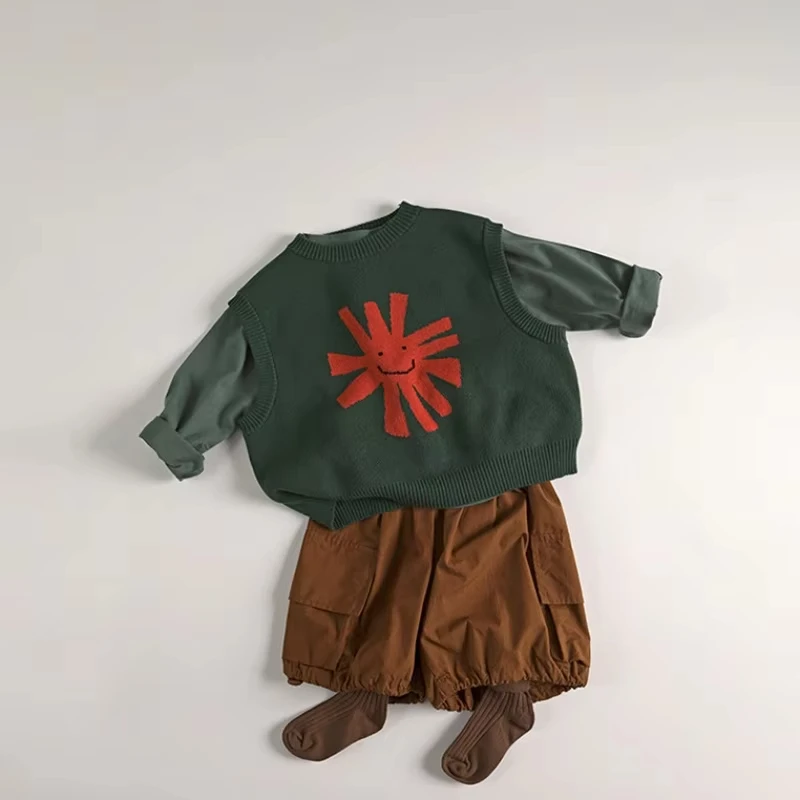 2025 Autumn Children Knitted Vest Baby Boys Girls Cute Cartoon Sleeveless Sweaters Kids Soft Loose Outwear Tops