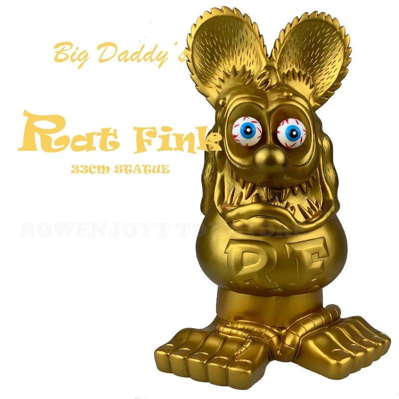 Rat Fink 33cm Golden Vinyl Big Model Doll Ornament Premium Edition RF Crazy Mouse Large Statue Gift Toy Collection Figure