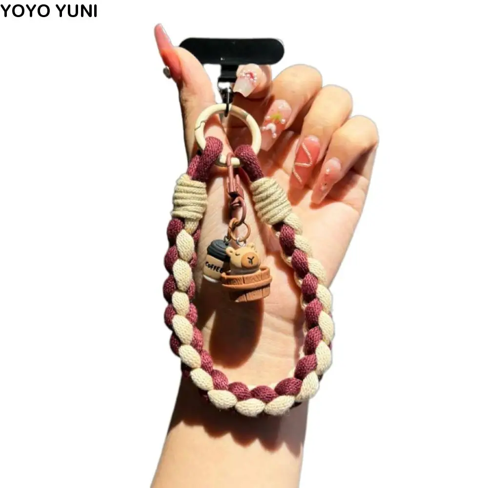 

Detachable Capybara Phone Pendant Short Phone Strap Capybara Dolls Keychain Weave Rop Anti-lost Mobile Phone Lanyard