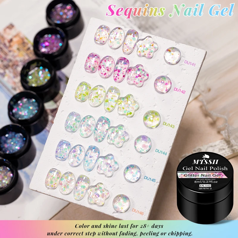 8ml Colorful Sequins Gel Nail Polish Laser Glitter Semi Permanent Soak Off UV LED Gel Varnish Nail Art Decorations Nail Supplies