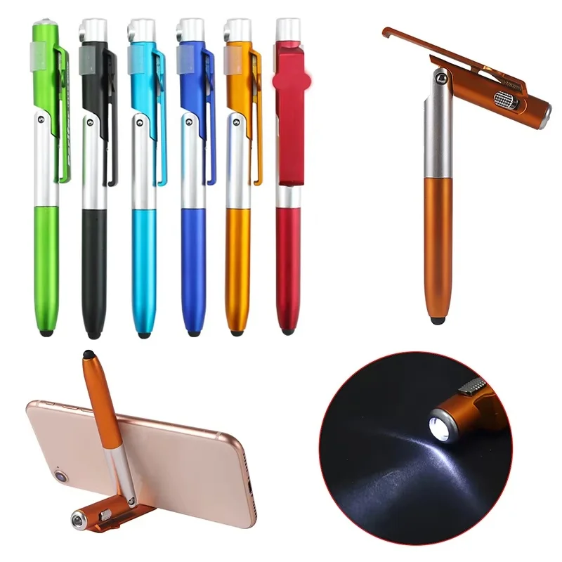 

4 In 1 Multi-Function Touch Pen Ballpoint Pen With LED Light Folding Stand For Phone Holder Night Reading Pen School Stationery