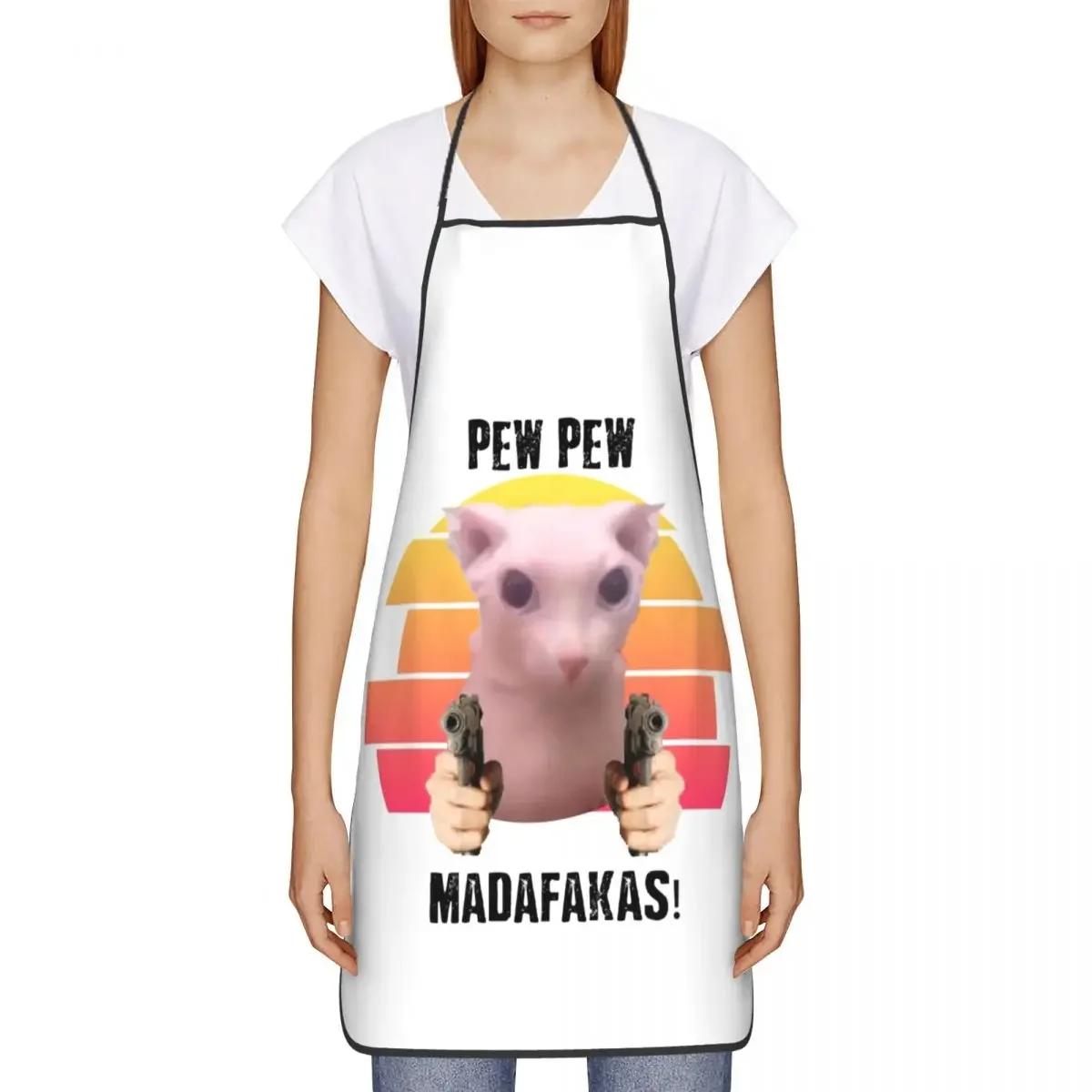 Pew Pew Madafakas Bingus Meme Bib Apron Adult Women Men Chef Tablier Cuisine for Kitchen Cooking Hairless Sphynx Cat Painting