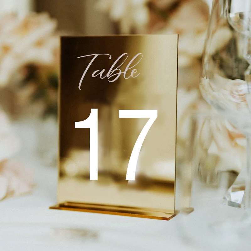 

Custom Gold Table Number Holder Rectangle Gold Mirror Acrylic Wedding Table Numbers Wedding Decoration Table Signage