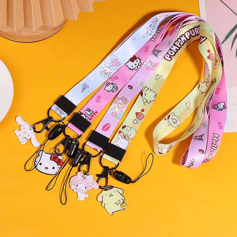 Cinta de pescoço pendurar corda lariat para celular, cordão para chaves, cartão de identificação, ginásio crachá titular, Sanrio, Olá Kitty, Cinnamoroll, melodia