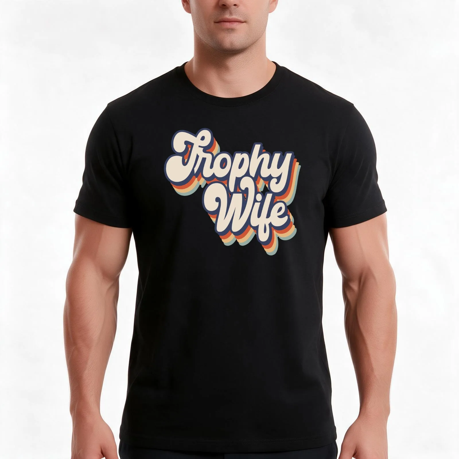 Trophy Wife Groovy Retro Vintage Style T-Shirt, Summer Casual Cotton Tee, Oversized Streetwear Tops, Vintage Graphic Print