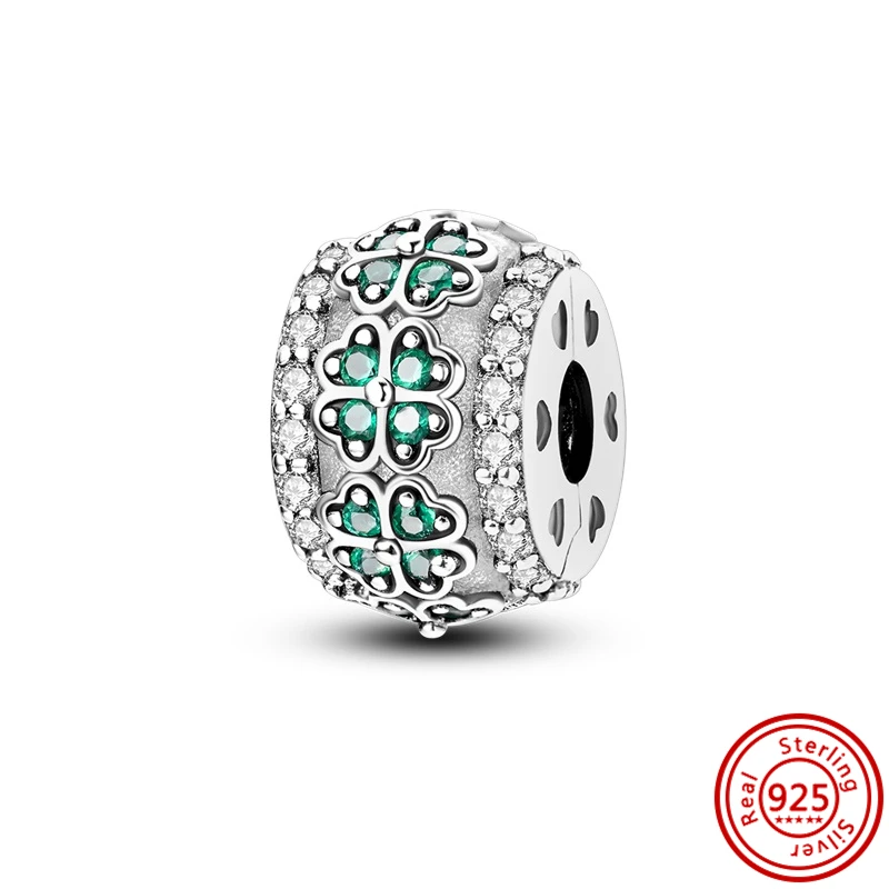 925 Sterling Silver Beads para Original Pulseira Pandora, Encantos, Colorido, Zircão, Estrela, Borboleta, Flor, Pena, Trevo, Jóias Clipe