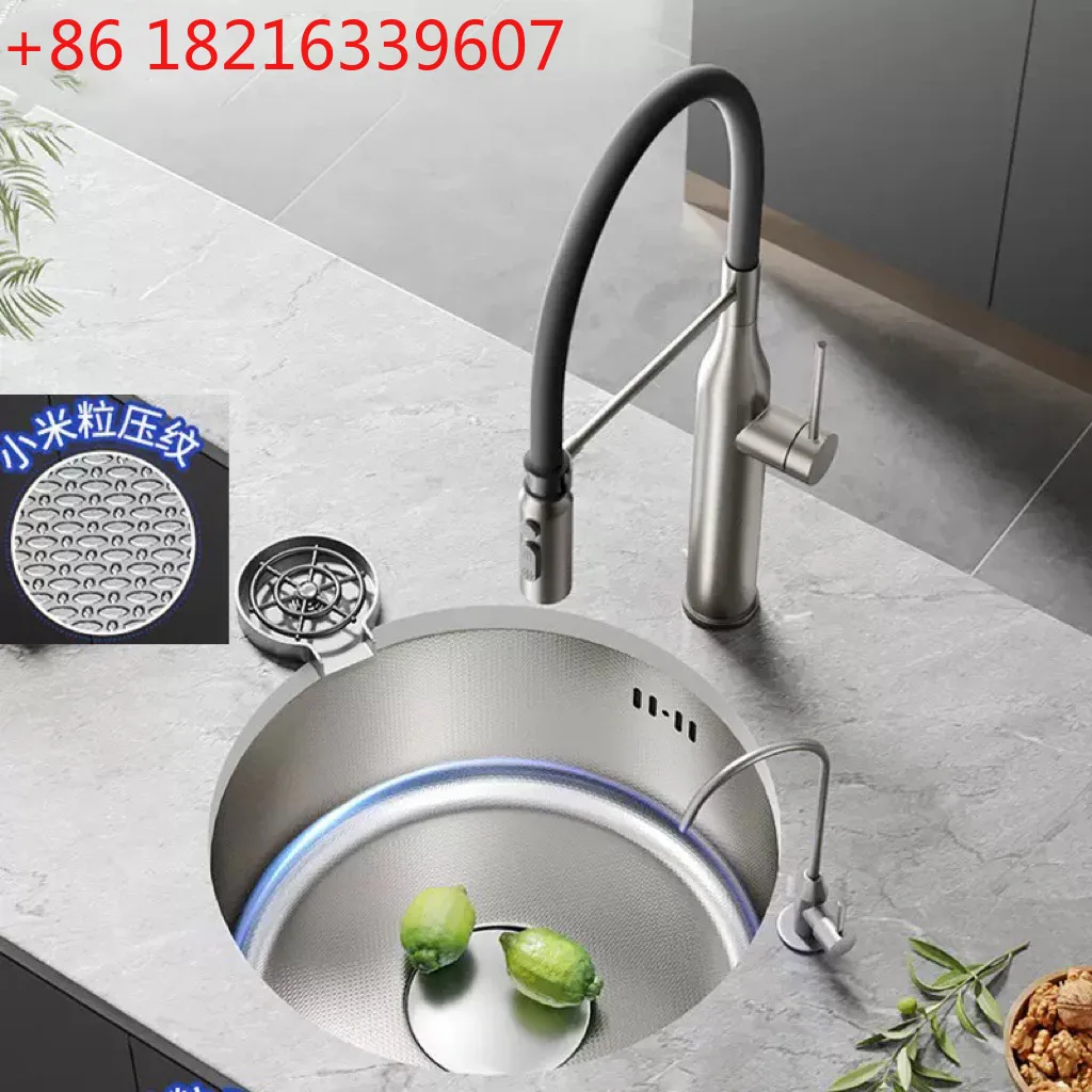 

Small size 304 stainless steel sink round integrated kitchen wash basin bar counter western kitchen