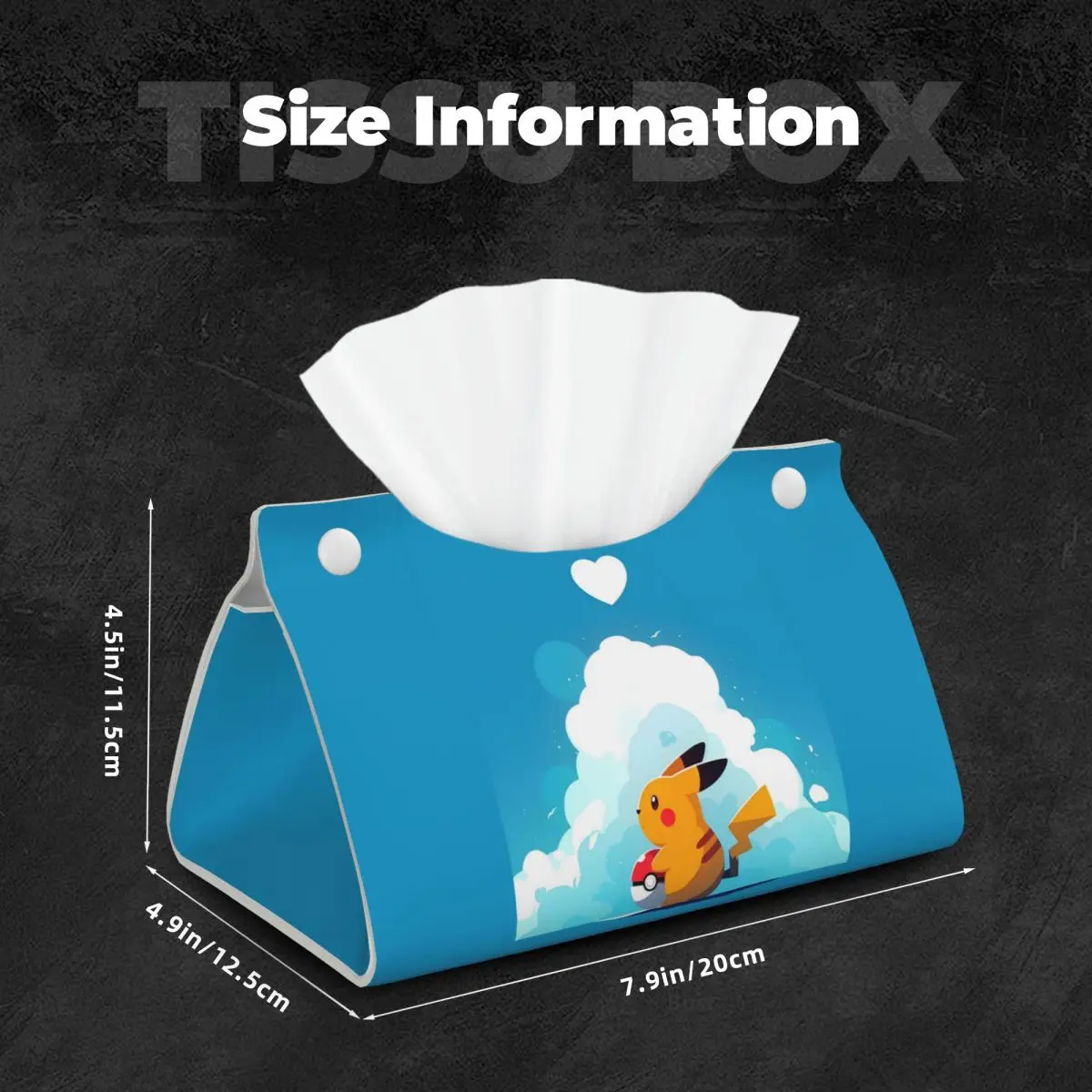 Custom Bikachus Tissue Box Holder Rectangular Series Video Games PU Leather Facial Tissue Box Cover for Car Bathroom