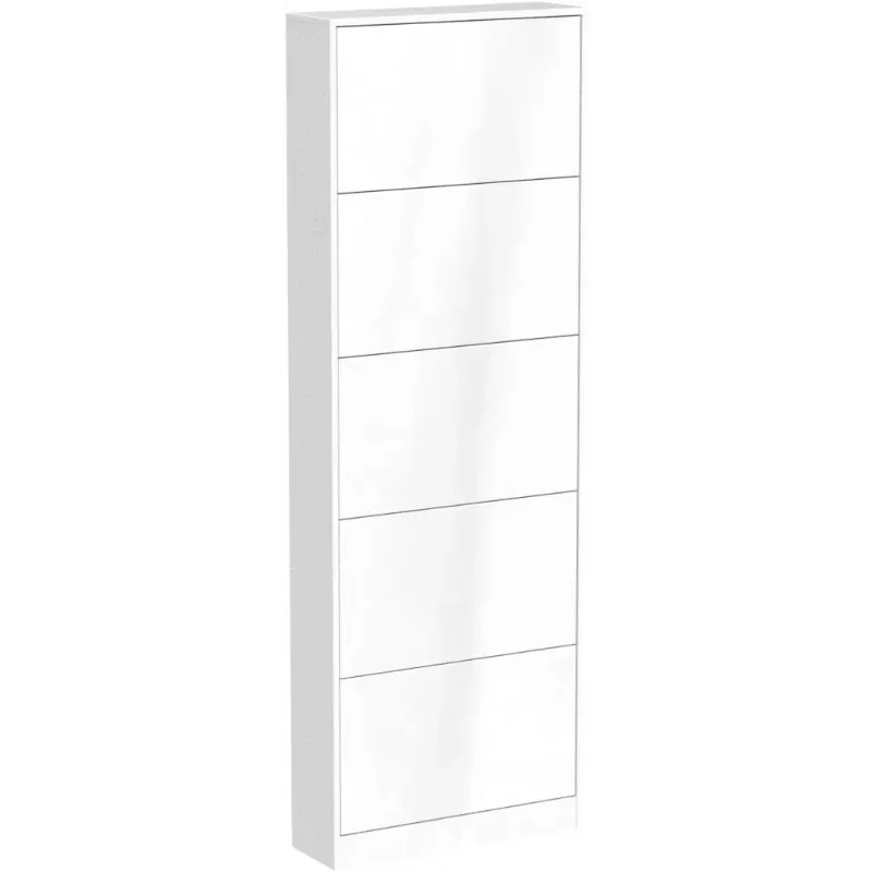 Shoe Cabinet with 5 Flip Drawers, Narrow Storage Cabinet for Entryway with Full Length Mirror Shoe Rack image 5