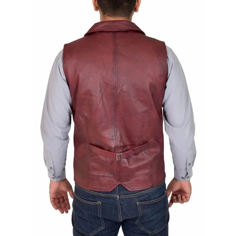 Men's Genuine NAPA Natural Leather Waist Jacket Burgundy Vest Coat