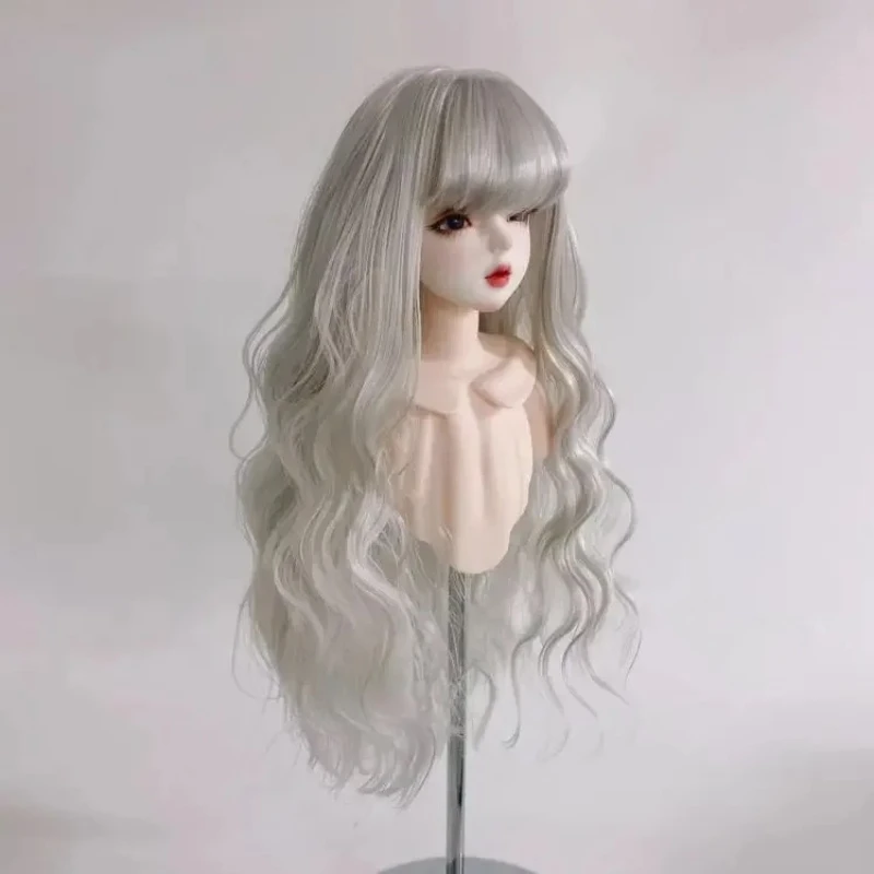 Moda boneca peruca para 1/3 1/4 1/6 bjd boneca preto/cinza/branco franja encaracolado peruca longa menina brinquedos diy vestir-se brinquedo