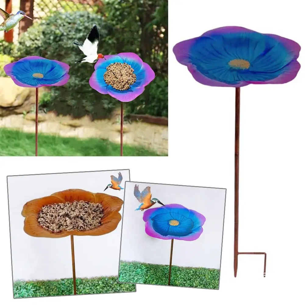 

Ground Metal Flower Bird Bath With Shepherd Hook Bird Bird Courtyard Home Garden Decoration Outdoor Feeding Feeder C5y7