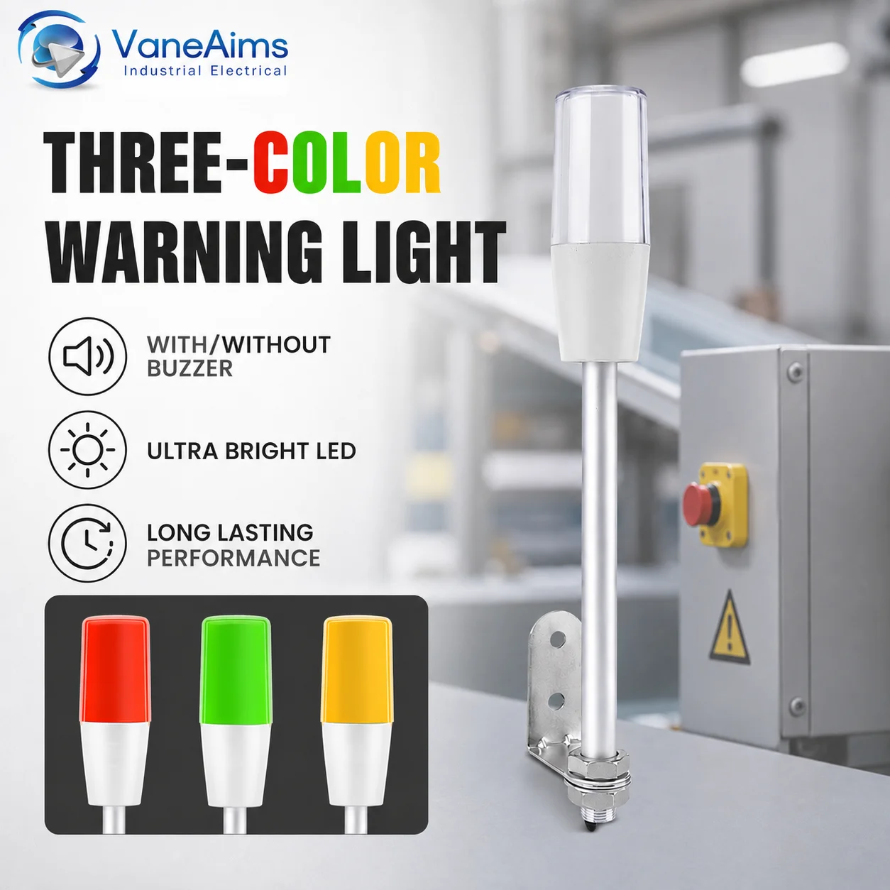 

Single Layer 3-Color LED Warning Lamp L Bracket Side-Mount with Buzzer 12V 24V Red Yellow Green Industrial Signal Alarm Light