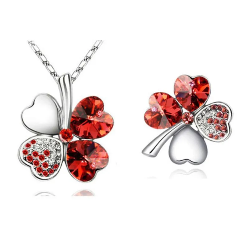 quality Crystal Clover 4 leaves charm Pendant fashion Necklace Brooch fashion jewelry sets dropshipping office lover girls gifts