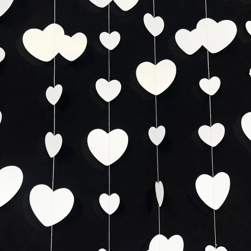 4M/13Ft White Love Heart Hanging Paper Streamer Banner for Wedding Bridal Shower Engagement Bachelorette Party Supplies