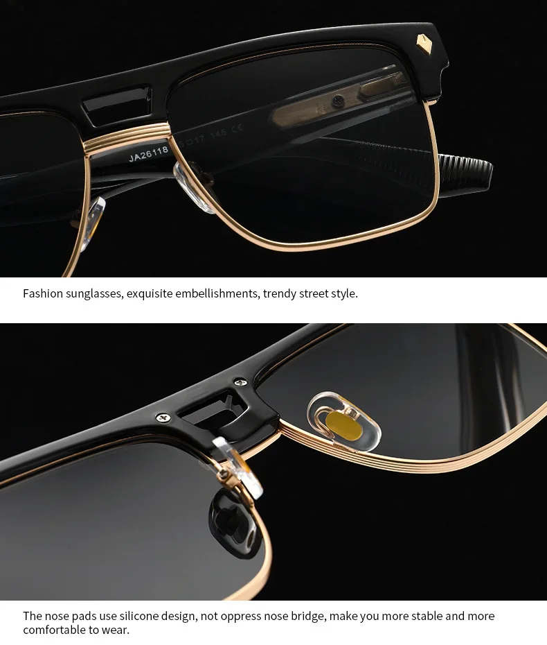 SHAUNA Übergroße Halbrahmen-Sonnenbrille mit Doppelbrücke, Retro-Herren-Quadrat-Sonnenbrille, Modische Luxus-Damen-Sonnenbrille mit Nieten, Trendige UV400-Schutzgläser – Detail 19