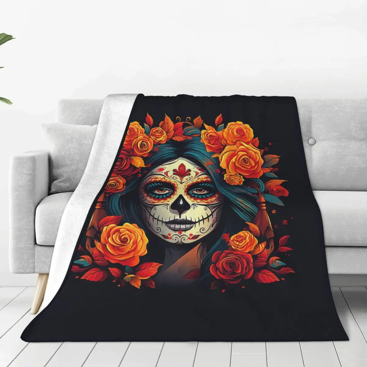 Mexican Skull Calavera Illustration Blankets Soft Warm Flannel Throw Blanket Bedding for Bed Living room Picnic Travel Home Sofa - view 5
