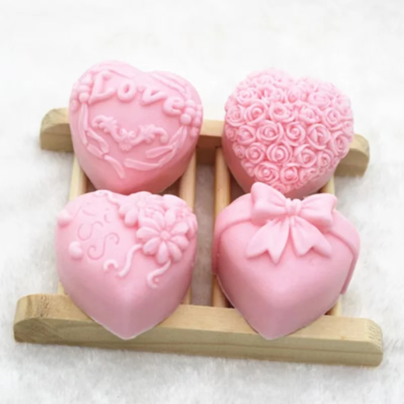3D Love Heart Rose Flower Silicone Soap Mold Handmade Candle Clay Plaster Gift Making Mold Chocolate Cake Decoration Baking Tool