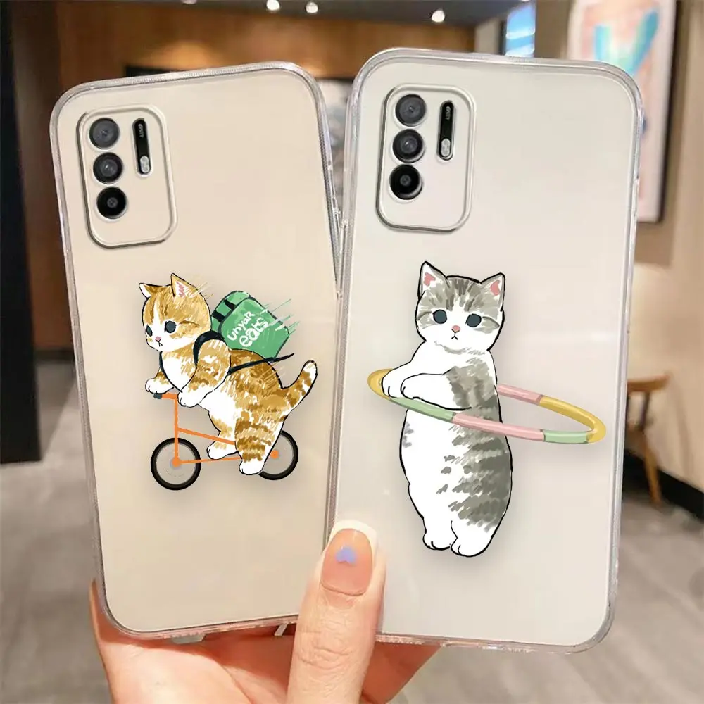 Clear Phone Case For OPPO A97 A96 A95 A94 A93 A92S A74 A72 A57 A55 A54 A32 A15 5G Case Funda Shell Cute Cat Cartoon Illustration