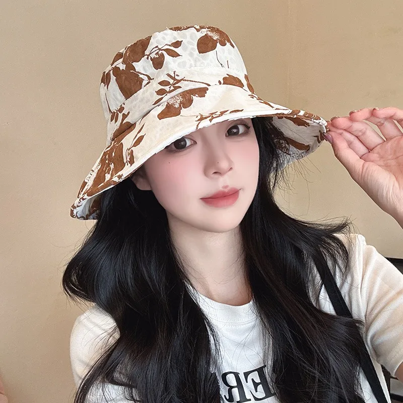 Spring/summer women\'s fisherman hat Fashion versatile foldable printed hat Sun hat with sun protection for outdoor travel