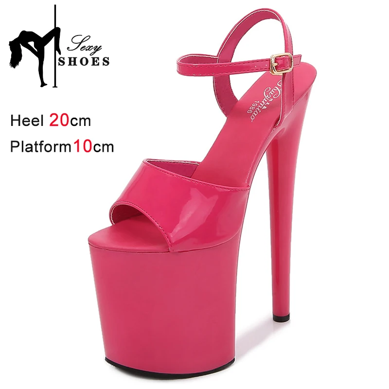 

Summer Party Ankle Strap Sandals 20CM Sexy Platform Women Shoes Pure Color Thin High Heels Pumps Nightclub Adult Stripper Show
