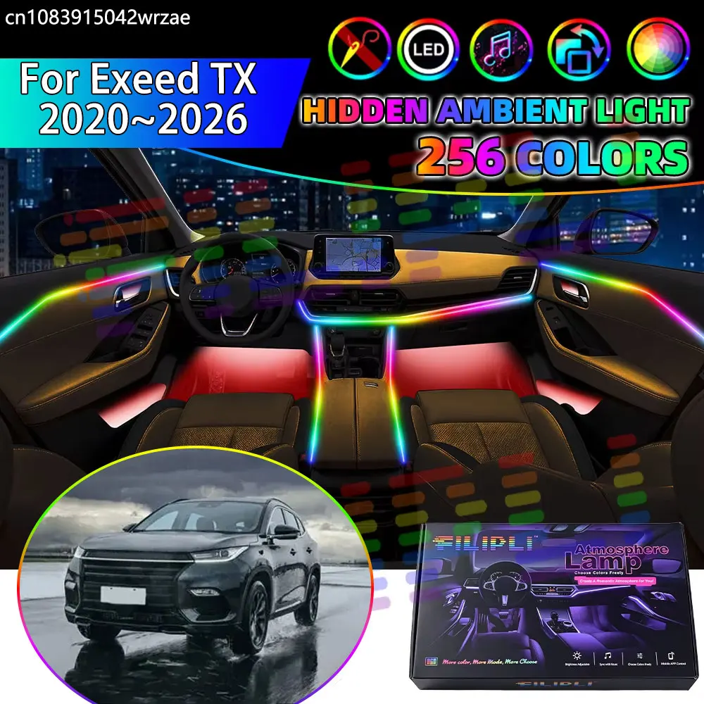 For Exeed TX 2020~2026 2021 2022 M31T E05 RGB Car Interior Ambient Lights Strips Breathing Lighting Kit App Control LED strips
