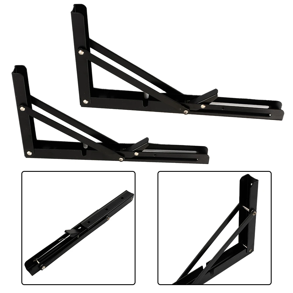 2X 300/200mm Car RV Bracket Interior Black+Finish New Campervan Folding-Bracket Table Shelf Motorhome Caravan Stainless Steel