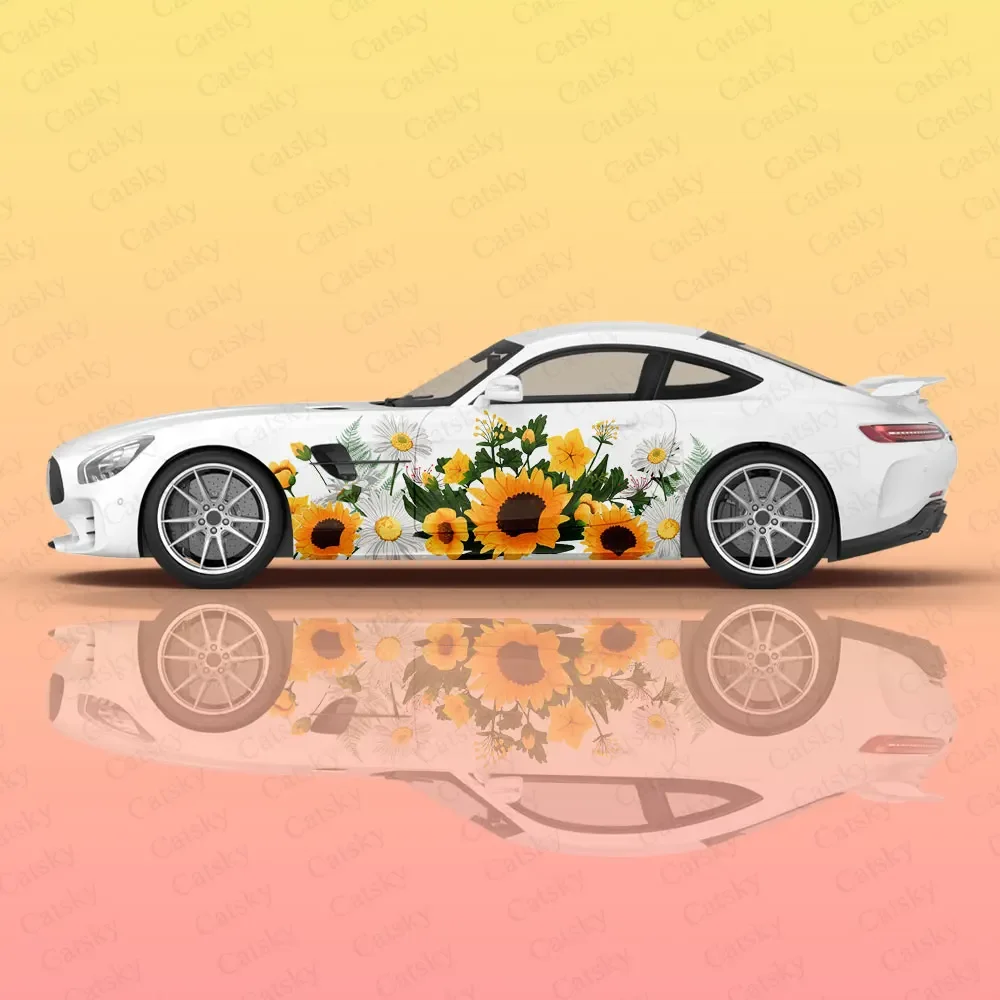 Custom Sunflower Racing Car Graphic Decal Full Body Vinyl Wrap Modern Design Vector Image Wrap Sticker Decorative Car Decal