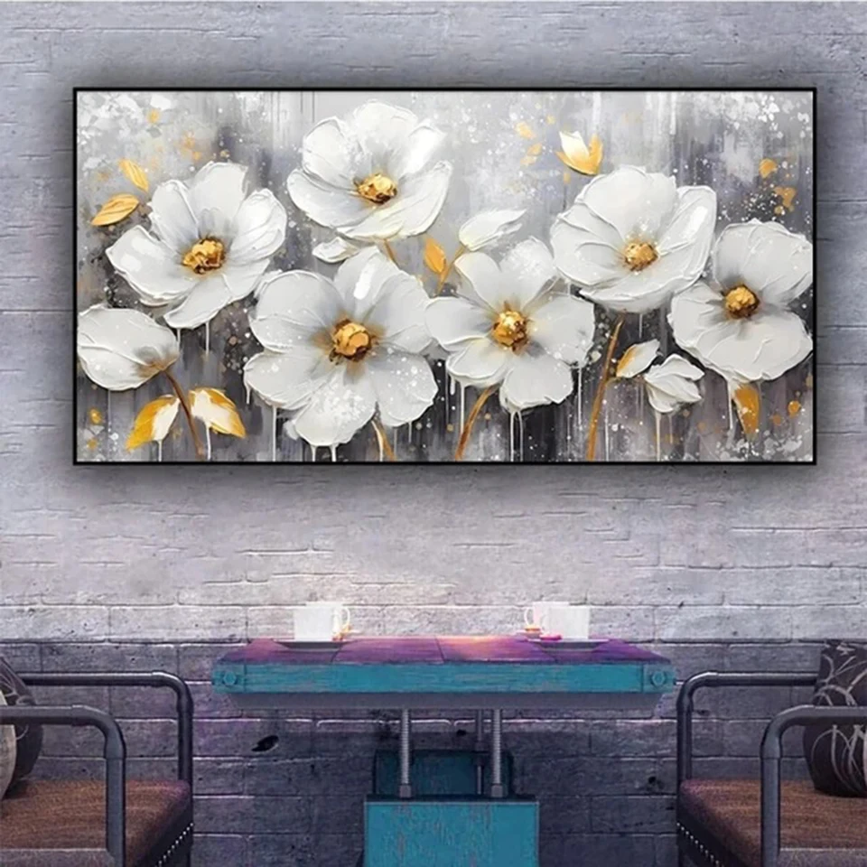 White Elegant Flowers 5D Diamond Painting Mosaic Cross Stitch Kits Abstract White Flower Picture Of Rhinestones Embroidery Sale