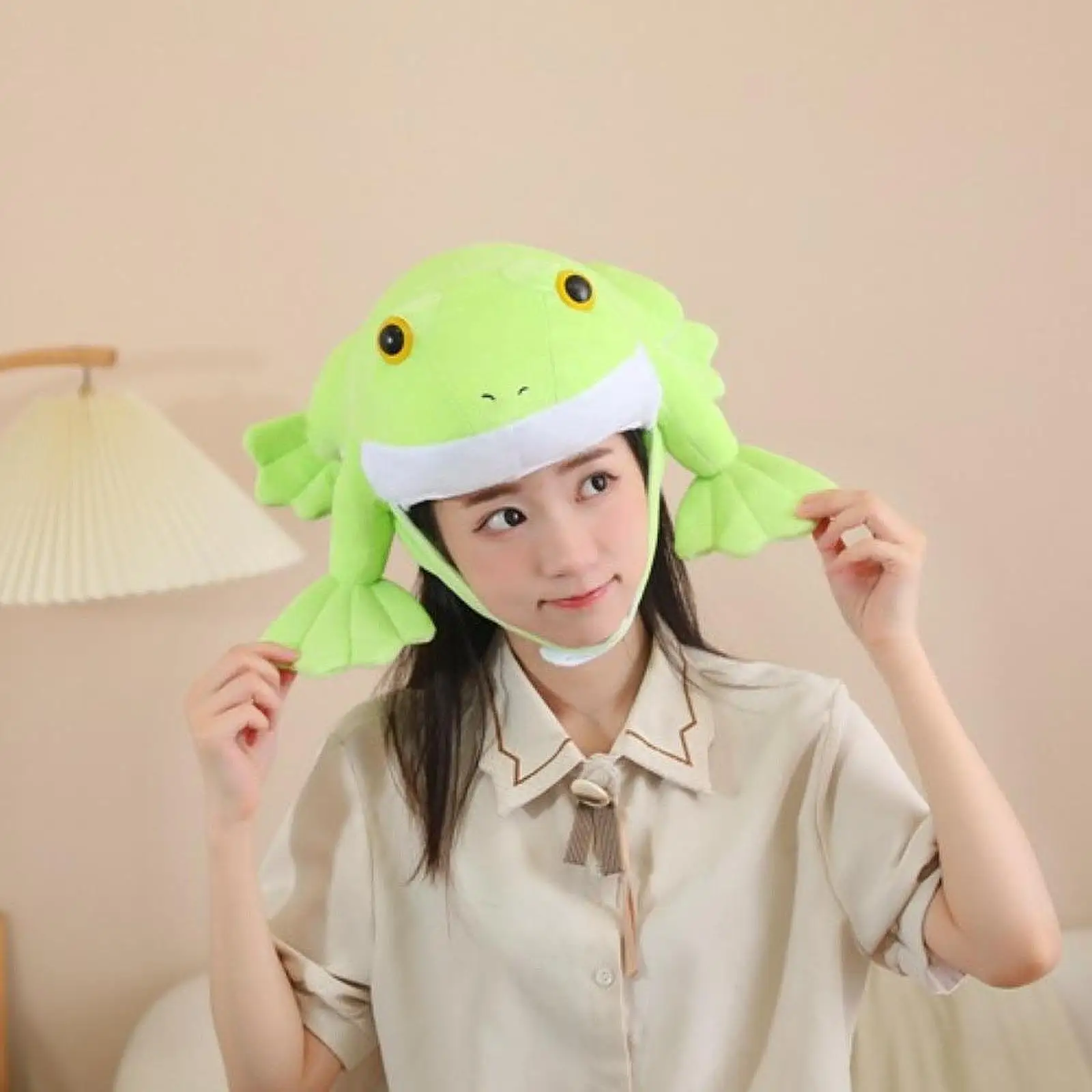 

Cosplay Frog Hat Headpiece Headgear Cute Warm Plush Headwear Headdress for Photo