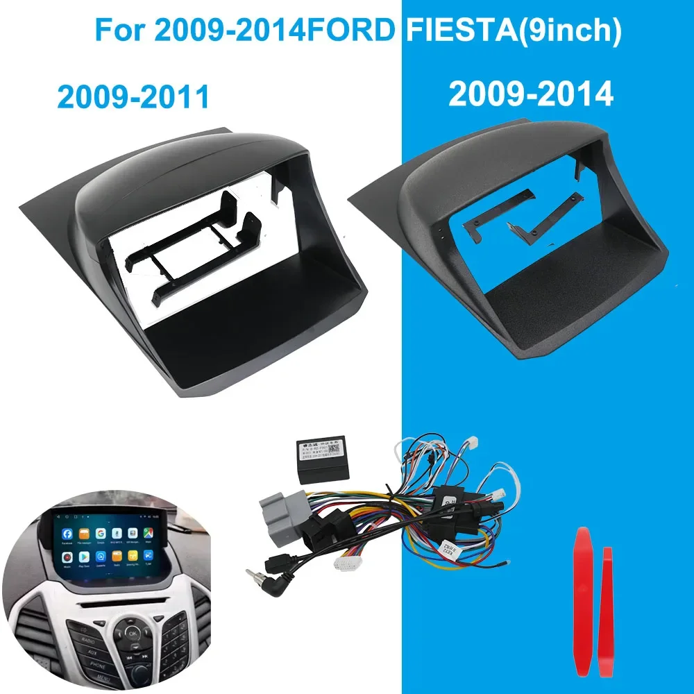 Panel de Audio para coche Ford Fiesta 2009-2014, adaptador de marco de Panel de Radio Multimedia Android, arnés de cables, cableado de Host de cadena, 9 pulgadas