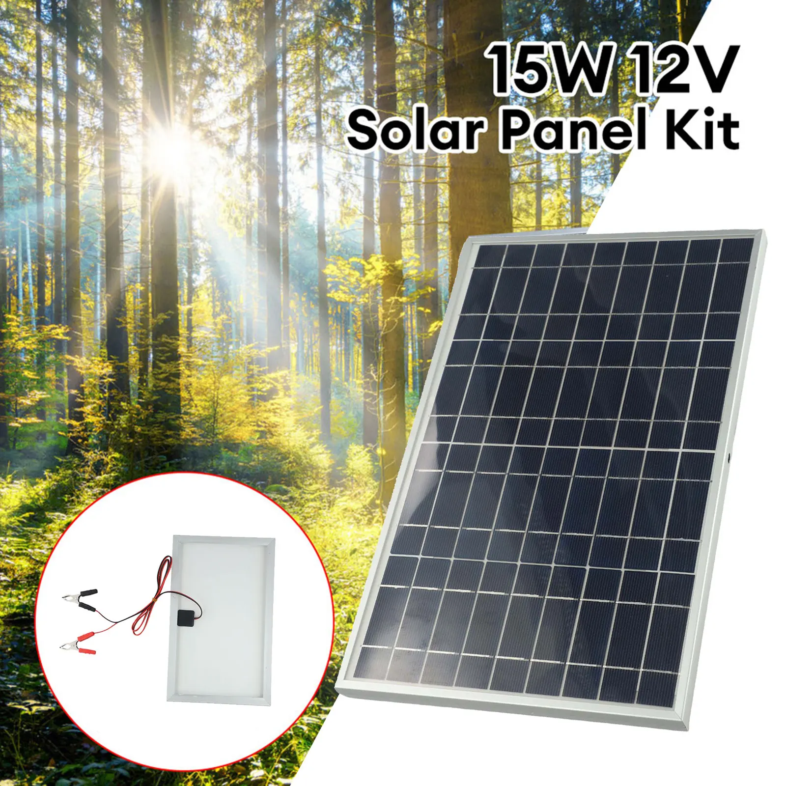 DC 12V 15W Solar Panel Kit With Clip Waterproof Outdoor Solar Charging Panel Battery Charger For Camping Hiking