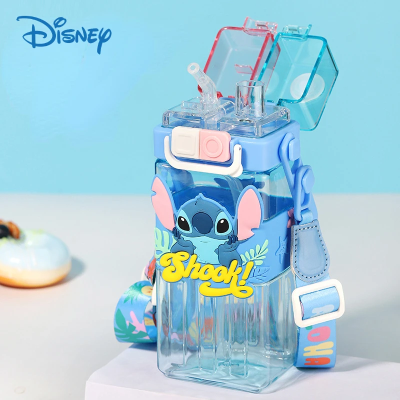 Disney Cartoon Stitch Mickey 570ml Straw Plastic Large Capacity Water Portable Transparent Kids Drinking Water Cup Gifts